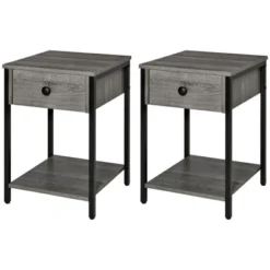 HOMCOM Industrial End Table With Storage Shelf, Accent Side Table With Drawer For Living Room, Or Bedroom, Set Of 2, Gray -Homcom GUEST 7f735ee4 5f6b 41f5 9f97 6959d724bcc2