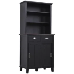 HOMCOM 67" Freestanding Buffet With Hutch, Kitchen Pantry Storage Cabinet With Sliding Doors, Drawers And Open Shelves, Adjustable Shelving, Black -Homcom GUEST 7f7f740c de64 4ec2 8d61 c16425e3331e