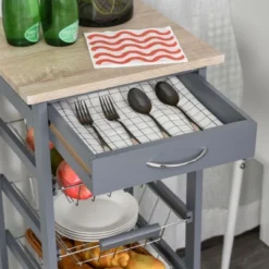 HOMCOM 32.25" Wooden Rolling Kitchen Storage Cart, Kitchen Island With Storage Drawer And Baskets On 360° Swivel Wheels -Homcom GUEST 7fd67b24 7549 4e24 8e34 844af50187a9