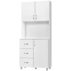 HOMCOM Freestanding Kitchen Pantry, Buffet With Hutch Storage Organizer With 2 Door Cabinets, 3 Drawers And Open Countertop, Adjustable Shelf, White -Homcom GUEST 812d9711 a07d 40fe 8f2c 6b61195b97d0