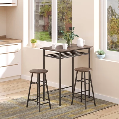 HOMCOM 3 Piece Counter Height Bar Table And Chairs Set, Space Saving Dining Table With 2 Matching Stools, Storage Shelf Metal Frame Footrest 4 HOMCOM 3 Piece Counter Height Bar Table And Chairs Set, Space Saving Dining Table With 2 Matching Stools, Storage Shelf Metal Frame Footrest - Image 2
