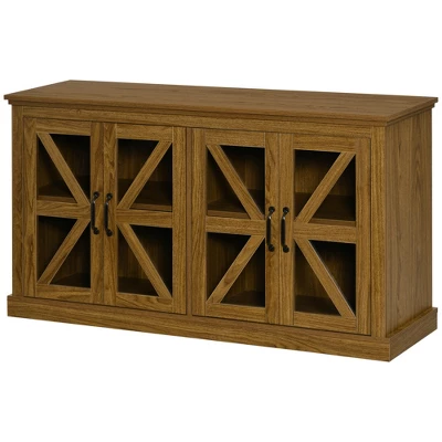 HOMCOM Rustic Kitchen Sideboard, Glass Door Buffet Cabinet, TV Stand With Adjustable Shelf For Dining Room, Natural 5 HOMCOM Rustic Kitchen Sideboard, Glass Door Buffet Cabinet, TV Stand With Adjustable Shelf For Dining Room, Natural - Image 3