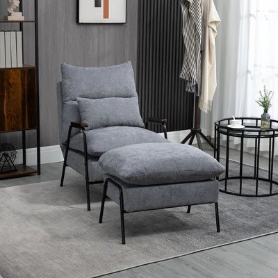 HOMCOM Accent Chair With Ottoman, Reclining Comfy Chair With Adjustable Backrest, Steel Frame And Pillow For Living Room, Bedroom 3 HOMCOM Accent Chair With Ottoman, Reclining Comfy Chair With Adjustable Backrest, Steel Frame And Pillow For Living Room, Bedroom