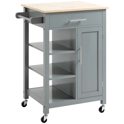 HOMCOM Compact Kitchen Island Cart On Wheels, Rolling Utility Trolley Cart With Storage Shelf & Drawer For Dining Room 9 HOMCOM Compact Kitchen Island Cart On Wheels, Rolling Utility Trolley Cart With Storage Shelf & Drawer For Dining Room - Image 7