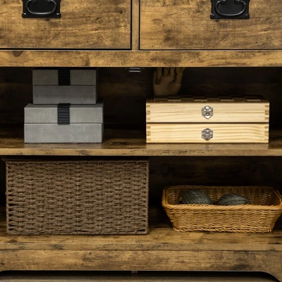 HOMCOM Rustic Storage Cabinet Sideboard With 2 Drawers And 2 Cupboard, Distressed Brown 7 HOMCOM Rustic Storage Cabinet Sideboard With 2 Drawers And 2 Cupboard, Distressed Brown - Image 5