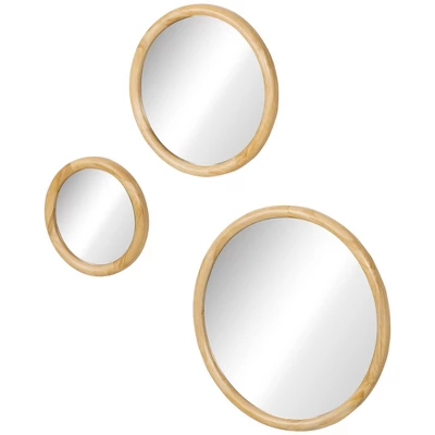 HOMCOM Set Of 3 Wood Wall Mirror, Home Modern Round Mirror For Wall In Living Room, Bedroom, Natural 5 HOMCOM Set Of 3 Wood Wall Mirror, Home Modern Round Mirror For Wall In Living Room, Bedroom, Natural - Image 3