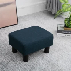 HOMCOM 16” Cube Modern Linen Fabric Pouf Footrest Ottoman