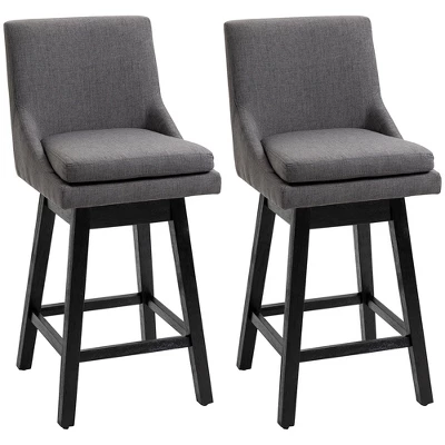 HOMCOM 28" Set Of 2 Swivel Bar Height Bar Stools, Armless Upholstered Barstools Chairs With Soft Padding Cushion And Wood Legs 9 HOMCOM 28" Set Of 2 Swivel Bar Height Bar Stools, Armless Upholstered Barstools Chairs With Soft Padding Cushion And Wood Legs - Image 7