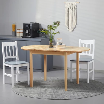 HOMCOM 55" Solid Wood Kitchen Table, Drop Leaf Tables For Small Spaces, Folding Dining Table, Natural 3 HOMCOM 55" Solid Wood Kitchen Table, Drop Leaf Tables For Small Spaces, Folding Dining Table, Natural