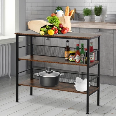 HomCom 3-Tier Industrial Style Storage Metal Wooden Shelf 3 HomCom 3-Tier Industrial Style Storage Metal Wooden Shelf
