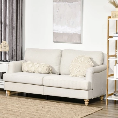 HOMCOM 3-Seater Sofa Couch, 71" Modern Linen Fabric Sofa With Rubber Wood Legs And Slatted Frame For Living Room, Bedroom And Apartment, Cream White 4 HOMCOM 3-Seater Sofa Couch, 71" Modern Linen Fabric Sofa With Rubber Wood Legs And Slatted Frame For Living Room, Bedroom And Apartment, Cream White - Image 2