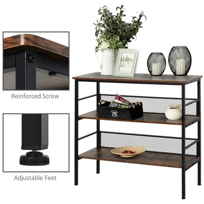 HomCom 3-Tier Industrial Style Storage Metal Wooden Shelf 4 HomCom 3-Tier Industrial Style Storage Metal Wooden Shelf - Image 2
