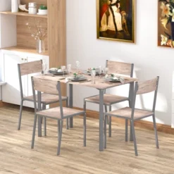 HOMCOM 5 Piece Modern Rectangular Dining Room Table Set With 4 Metal Frame Chairs For Kitchen, Breakfast Nook, Dinette -Homcom GUEST 8e48d26d 212a 48f7 850c 751b49362323