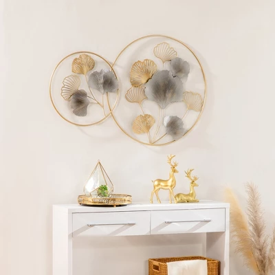 HOMCOM 3D Metal Wall Art Modern Ginkgo Leaves Hanging Wall Sculptures Home Decor For Living Room Bedroom Dining Room, 40" X 26", Gold 3 HOMCOM 3D Metal Wall Art Modern Ginkgo Leaves Hanging Wall Sculptures Home Decor For Living Room Bedroom Dining Room, 40" X 26", Gold