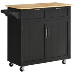 HOMCOM 41" Modern Rolling Kitchen Island On Wheels, Utility Cart Storage Trolley With Rubberwood Top & Drawers -Homcom GUEST 8ff609e9 7a1e 4bd2 a7bc 4d1ae02fdc0e