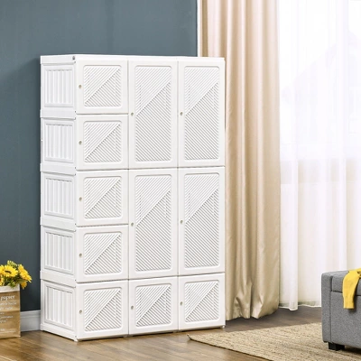 HOMCOM Portable Wardrobe Closet, Bedroom Armoire, Foldable Clothes Organizer With Cube Storage, Hanging Rods, And Magnet Doors, White 4 HOMCOM Portable Wardrobe Closet, Bedroom Armoire, Foldable Clothes Organizer With Cube Storage, Hanging Rods, And Magnet Doors, White - Image 2