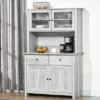 HOMCOM 63.5" Kitchen Buffet With Hutch, Pantry Storage Cabinet With 4 Shelves, Drawers, Framed Glass Doors, Open Microwave Countertop, Ash Gray -Homcom GUEST 90fb77aa 95ca 4d31 94bb 1e267a70803d