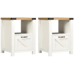 HOMCOM Farmhouse Side Table With 1 Drawer, 1 Open Shelf And Tabletop For Living Room, Set Of 2, White -Homcom GUEST 91da2110 975a 4253 af0f b2a4f458786d