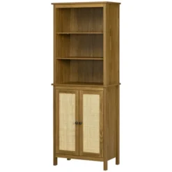 HOMCOM Rustic Bookshelf With Cabinet & Rattan, Tall Bookshelf Library, Wooden Bookcase With Doors And Shelves, Study Living Room Home Office, Walnut 9 HOMCOM Rustic Bookshelf With Cabinet & Rattan, Tall Bookshelf Library, Wooden Bookcase With Doors And Shelves, Study Living Room Home Office, Walnut -Homcom GUEST 9266f62b 622c 4f39 bdfd 5b4a9d649b06