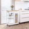 HOMCOM 28" Rolling Kitchen Trolley Serving Cart Storage Cabinet Bamboo Top With Wire Basket & Door Cabinet & Drawers, White -Homcom GUEST 932d2df0 4ecd 454f b8d9 bff7c991cbbf