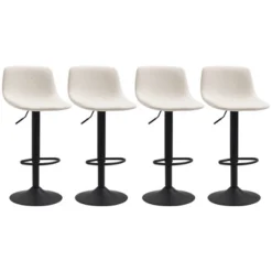 HOMCOM Adjustable Bar Stools Set Of 4, Swivel Bar Height Chairs Barstools Padded With Back For Kitchen, Counter, And Home Bar, Cream White -Homcom GUEST 93a1882a a7fd 43bb 8953 7e6b4a179951