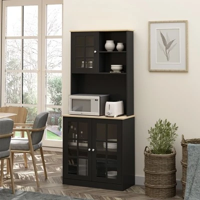 HOMCOM Kitchen Buffet With Hutch, Storage Pantry With 3 Cabinets, 2 Open Shelves And Large Countertop 4 HOMCOM Kitchen Buffet With Hutch, Storage Pantry With 3 Cabinets, 2 Open Shelves And Large Countertop - Image 2