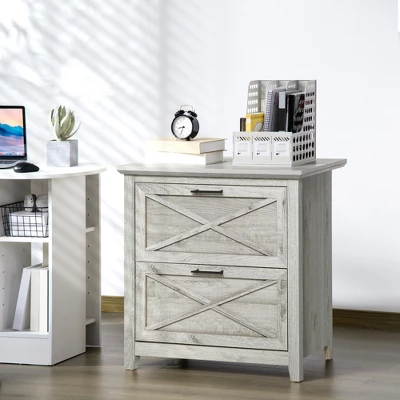 HOMCOM Retro Wooden 2-Drawer Lateral File Chest Cabinet Pedestal For Document Storage With Hanging Bar For Letter/Legal Size, Gray 3 HOMCOM Retro Wooden 2-Drawer Lateral File Chest Cabinet Pedestal For Document Storage With Hanging Bar For Letter/Legal Size, Gray