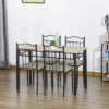 HOMCOM 5 Piece Dining Room Table Set With 4 Metal Frame Chairs For Kitchen, Dinette, Breakfast Nook, Grey -Homcom GUEST 95389c51 28a1 4e8e 9133 16f9743af801
