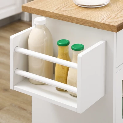 HOMCOM Rolling Kitchen Island With Storage, Utility Kitchen Cart With 2 Drawers, 2 Cupboards, Towel Rack And Spice Rack For Dining Room, White 6 HOMCOM Rolling Kitchen Island With Storage, Utility Kitchen Cart With 2 Drawers, 2 Cupboards, Towel Rack And Spice Rack For Dining Room, White - Image 4