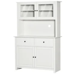 HOMCOM 63.5" Kitchen Buffet With Hutch, Pantry Storage Cabinet With 4 Shelves, Drawers, Framed Glass Doors, Open Microwave Countertop, Antique White -Homcom GUEST 96b70c00 012a 4bbb b936 0cf8f1df1825