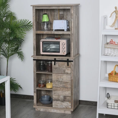 HOMCOM Freestanding Rustic Kitchen Buffet With Hutch, Pantry Storage Cabinet With Sliding Barn Door, Adjustable Shelf, Vintage Wood 3 HOMCOM Freestanding Rustic Kitchen Buffet With Hutch, Pantry Storage Cabinet With Sliding Barn Door, Adjustable Shelf, Vintage Wood