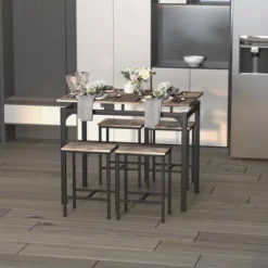HOMCOM 5 Piece Modern Dining Table And 4 Stools Industrial Dining Set With Footrest & Metal Legs, For Kitchen, Natural -Homcom GUEST 99ddcb93 eeec 4eb9 bce5 48693b8b705b
