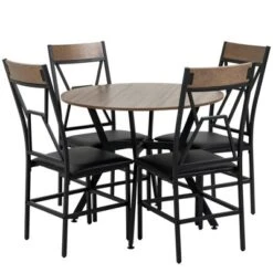HOMCOM Industrial Dining Table Set Space-Saving Kitchen Table And Chairs Set With Round Table Padded Seat And Steel Frame Brown 5 Piece -Homcom GUEST 9a199777 f0c1 4897 bd5a a9973e9499ce