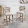 HOMCOM Counter Height Bar Stools Set Of 2, Upholstered 26.75" Seat Height Barstools, Breakfast Chairs With Nailhead-Trim & Tufted Back, Wood Legs -Homcom GUEST 9c47eb00 d406 46a7 90aa 56243ce37b45