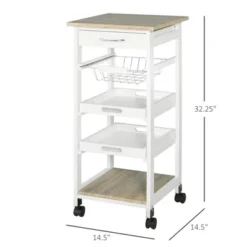 HOMCOM 32.25" Wooden Rolling Kitchen Storage Cart On 360° Swivel Wheels With Ample Storage Space & Solid Structure -Homcom GUEST 9cf71e90 b4e3 4404 8171 ff2e90a63024