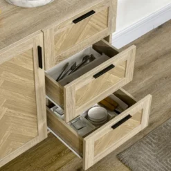 HOMCOM 61.5"L Buffet Cabinet, Rustic Sideboard With Storage Cabinets, Drawers And Adjustable Shelves For Living Room, Dining Room, Kitchen, Oak -Homcom GUEST 9dd239ca 44be 4f32 bbc5 42251f7fb6a2