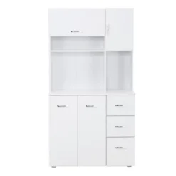 HOMCOM 66" Buffet With Hutch, Freestanding Kitchen Pantry With 2 Large Cabinets, 1 Pull Up Cabinet, 3 Drawers & Wide Countertop, White 9 HOMCOM 66" Buffet With Hutch, Freestanding Kitchen Pantry With 2 Large Cabinets, 1 Pull Up Cabinet, 3 Drawers & Wide Countertop, White -Homcom GUEST 9e426c46 732f 4b67 bba6 186c89a8e29e