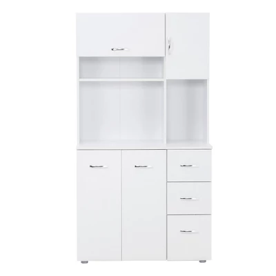 HOMCOM 66" Buffet With Hutch, Freestanding Kitchen Pantry With 2 Large Cabinets, 1 Pull Up Cabinet, 3 Drawers & Wide Countertop, White 5 HOMCOM 66" Buffet With Hutch, Freestanding Kitchen Pantry With 2 Large Cabinets, 1 Pull Up Cabinet, 3 Drawers & Wide Countertop, White - Image 3