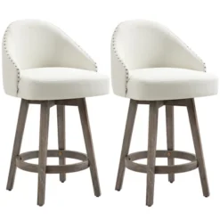 HOMCOM Bar Stools Set Of 2, Linen Fabric Kitchen Counter Stools With Nailhead Trim, Rubber Wood Legs And Footrest For Dining Room, Counter, Pub -Homcom GUEST 9e578ed5 f530 4459 9a39 679ebb5dfc5b
