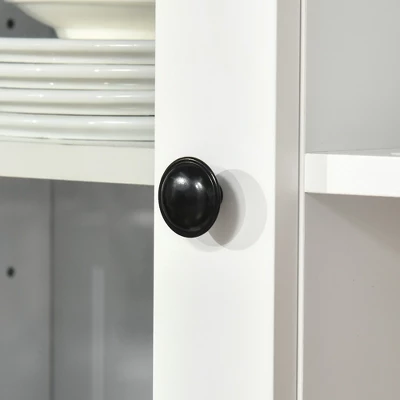 HOMCOM Freestanding Rustic Buffet With Hutch, 4 Doors Farmhouse Kitchen Pantry Cabinet, Microwave Stand With Beadboard Panel, Drawer, White 7 HOMCOM Freestanding Rustic Buffet With Hutch, 4 Doors Farmhouse Kitchen Pantry Cabinet, Microwave Stand With Beadboard Panel, Drawer, White - Image 5