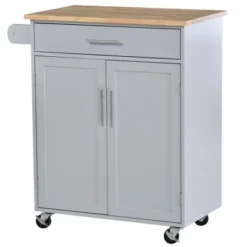 HOMCOM Kitchen Island Cart Rolling Trolley Cart With Drawer, Storage Cabinet & Towel Rack, Gray -Homcom GUEST a0a462d4 aa99 470b 8048 04940e2dc181
