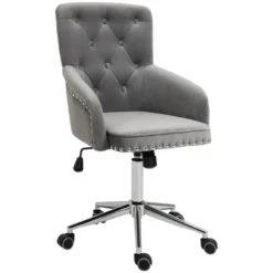 HOMCOM Modern Mid-back Desk Chair With Button Tufted Velvet Back, Nailhead Trim, Swivel Home Office Chair With Adjustable Height, Curved Padded Armrests -Homcom GUEST a11a6bc2 f648 4d50 a57d a64abdca7353
