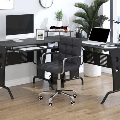 HOMCOM Modern Computer Desk Office Chair With Upholstered PU Leather, Adjustable Heights, Swivel 360 Wheels 2 HOMCOM Modern Computer Desk Office Chair With Upholstered PU Leather, Adjustable Heights, Swivel 360 Wheels