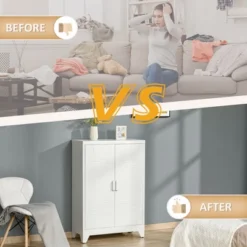 HOMCOM Industrial Style Steel Storage Cabinet, Metal Storage Organizer With 2-Tier Adjustable Shelves For Living Room Or Home Office -Homcom GUEST a3c7060b 6776 40ee b2e3 57d4d3d64c98