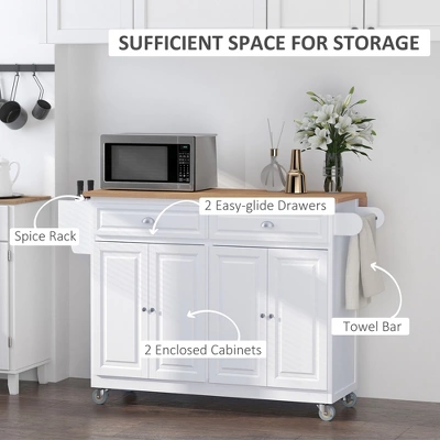 HOMCOM Rolling Kitchen Island Storage Cart Table W/ Drop Leaf Top 7 HOMCOM Rolling Kitchen Island Storage Cart Table W/ Drop Leaf Top - Image 5