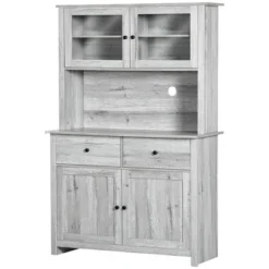 HOMCOM 63.5" Kitchen Buffet With Hutch, Pantry Storage Cabinet With 4 Shelves, Drawers, Framed Glass Doors, Open Microwave Countertop, Ash Gray 9 HOMCOM 63.5" Kitchen Buffet With Hutch, Pantry Storage Cabinet With 4 Shelves, Drawers, Framed Glass Doors, Open Microwave Countertop, Ash Gray -Homcom GUEST a45bb00f bf3c 46cf 94f0 15aa0b4cfe9a