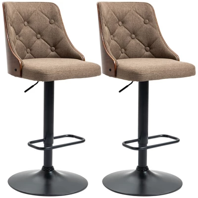 HOMCOM Counter Height Bar Stools Set Of 2, Height Adjustable Swivel Barstools With Footrest And Tufted Back, Linen Fabric Bar Chairs, Brown 5 HOMCOM Counter Height Bar Stools Set Of 2, Height Adjustable Swivel Barstools With Footrest And Tufted Back, Linen Fabric Bar Chairs, Brown - Image 3