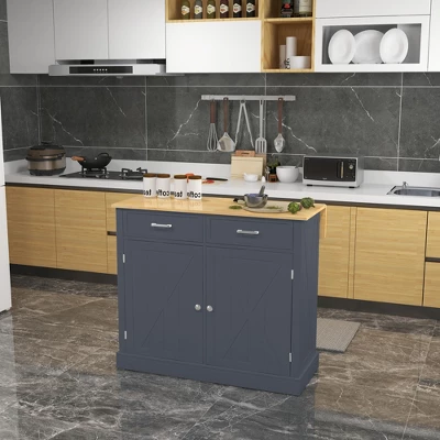 HOMCOM Rolling Kitchen Island With Drop Leaf Wood Breakfast Bar, Farmhouse Kitchen Cart With 2 Drawers, Adjustable Shelves For Dining Room, Dark Gray 3 HOMCOM Rolling Kitchen Island With Drop Leaf Wood Breakfast Bar, Farmhouse Kitchen Cart With 2 Drawers, Adjustable Shelves For Dining Room, Dark Gray