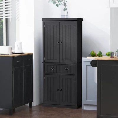 HOMCOM 72" Traditional Freestanding Kitchen Pantry Cabinet Cupboard With Doors And 3 Adjustable Shelves, Black 3 HOMCOM 72" Traditional Freestanding Kitchen Pantry Cabinet Cupboard With Doors And 3 Adjustable Shelves, Black