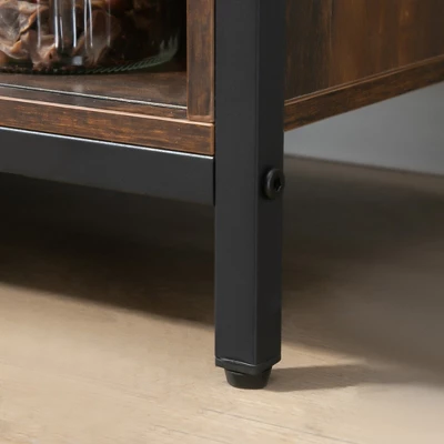 HOMCOM Industrial Farmhouse Buffet Cabinet, Kitchen Sideboard With Sliding Barn Doors, 3 Drawers And Adjustable Shelves For Living Room, Rustic Brown 7 HOMCOM Industrial Farmhouse Buffet Cabinet, Kitchen Sideboard With Sliding Barn Doors, 3 Drawers And Adjustable Shelves For Living Room, Rustic Brown - Image 5